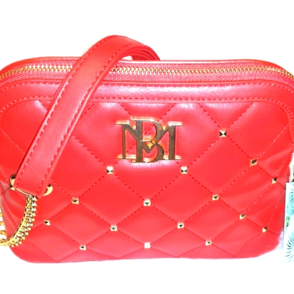 NWT☆BADGLEY MISCHKA☆Red Quilted Crossbody Dome studded Satchel☆Gorgeous!!! - Picture 2 of 16